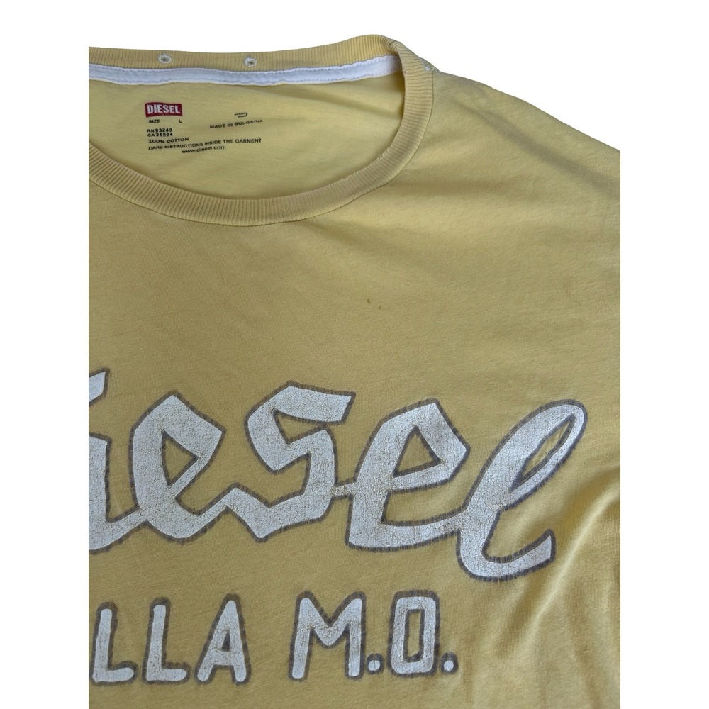 Diesel Villa M.O. Graphic T-Shirt Yellow Cotton Crewneck Short Sleeve Large - Picture 6 of 9